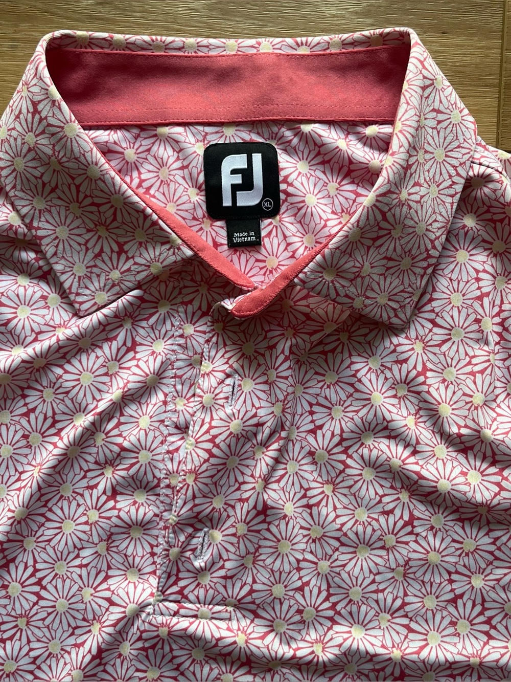 Footjoy FJ Daisy floral pink AOP performance athletic golf polo shirt XL